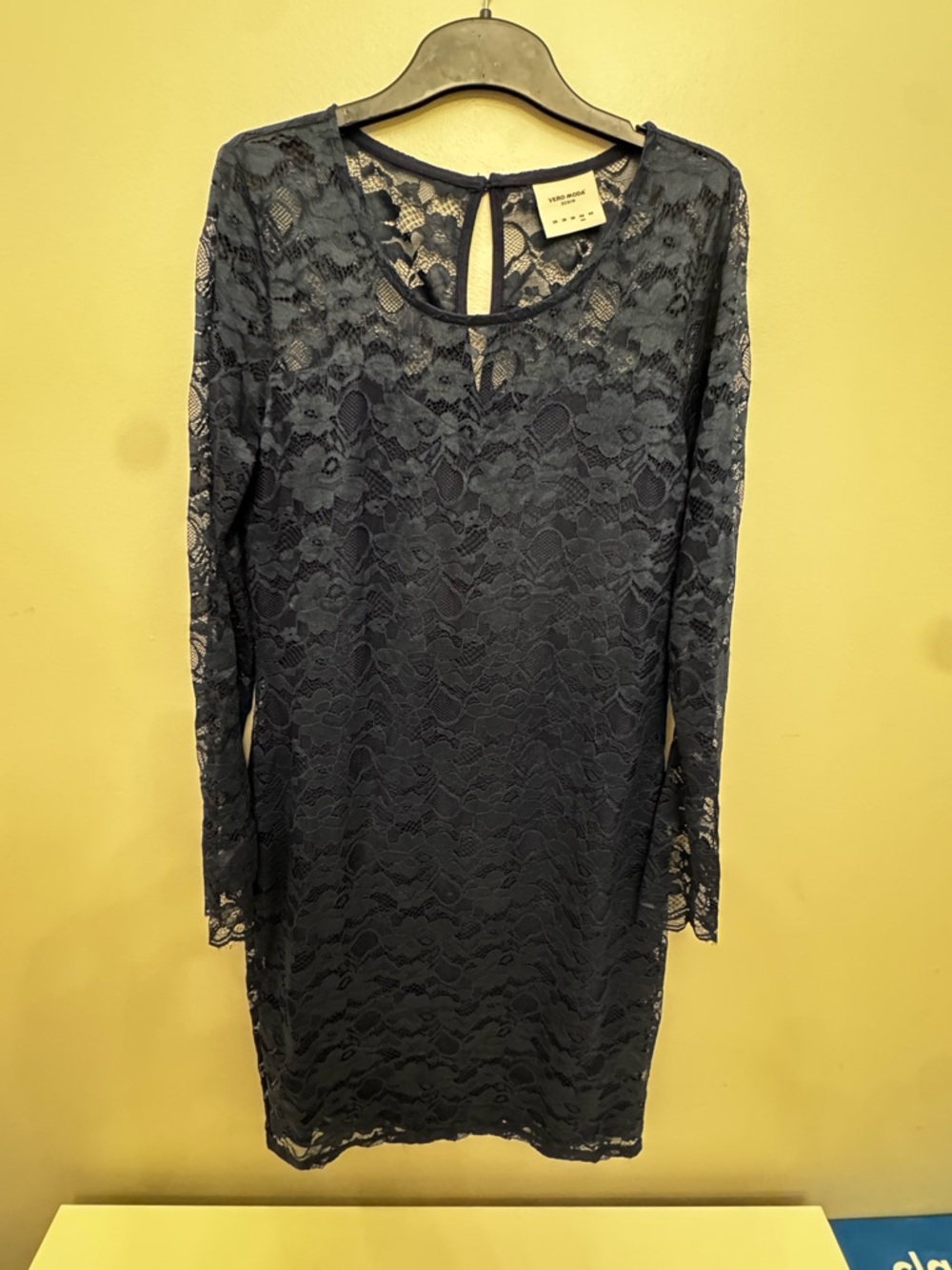 Vero Moda Navy Blue Lace Long-Sleeve Mini Dress